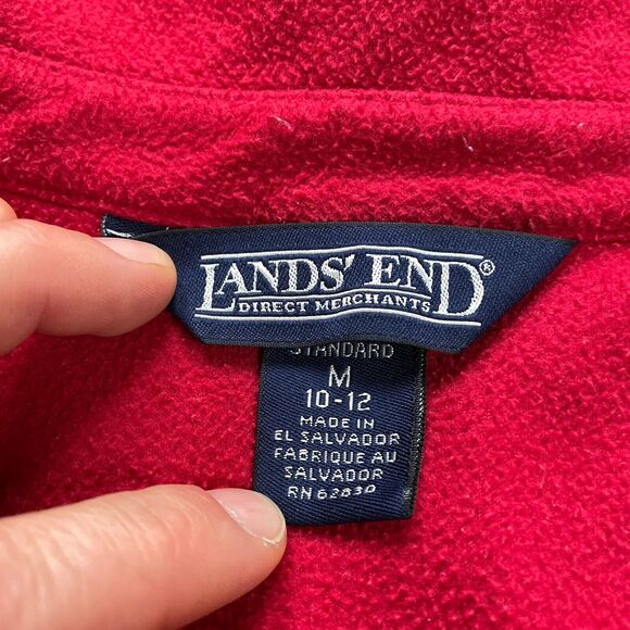 Lands' End Fleece Jacket Womens Medium 10-12 Red Soft Collared Outdoor Button Up - Picture 4 of 10